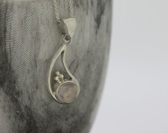 Teardrop Rose Quartz Sterling Silver Necklace: Handmade Light Pink Pendant