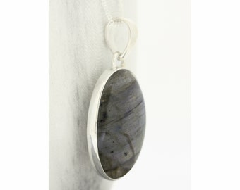 Oval Labradorite Pendant: Sterling Silver Necklace, Blue Stone