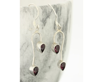 Garnet Drop Earrings: Sterling Silver Dangle, January Birthstone
