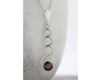 Garnet Necklace / Garnet Pendant / Sterling Silver Garnet Necklace / Red Pendant / Red Stone Pendant / January Birthstone  / Faceted Garnet