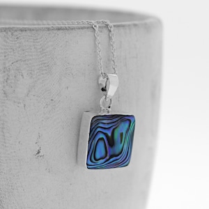 Sterling Silver Square Abalone Shell Pendant Necklace