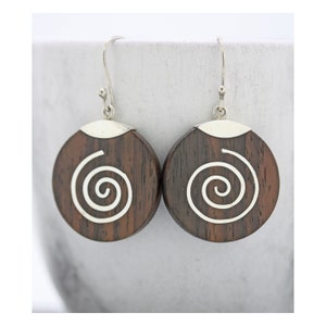 Wood Earrings / Spiral Earrings / Tribal Earrings / Ethnic Earrings / Summer / Wedding Anniversary / 5 Year Anniversary / Summer Earrings