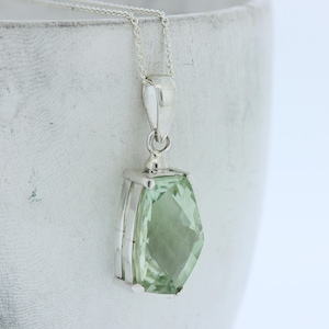 Prasiolite Pendant: Sterling Silver Faceted Green Amethyst Necklace