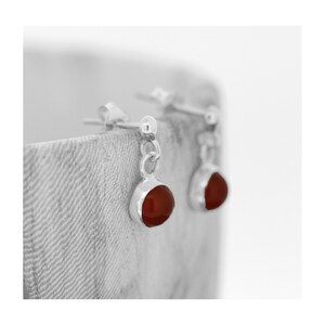 Carnelian Earrings / Sterling Silver / July Birthstone / Round Red Earrings / Simple Drop Earrings / Summer / Orange Earrings /July Birthday