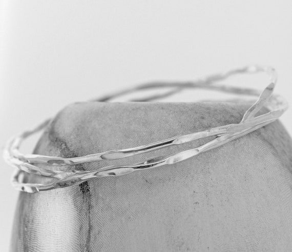 Hammered Wire Bangle Bracelet Sterling Silver Stackable Hammered Wire Bangle Bracelet Sterling Silver Stackable