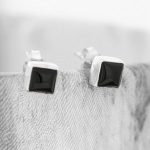 Square Onyx Studs / Onyx Earrings / Sterling Silver Onyx Studs / Black Onyx Studs / Black Onyx Earrings / Black Stone studs / Black Onyx