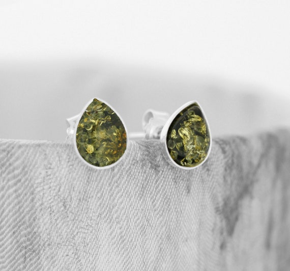 Small Green Amber Earrings Baltic Amber Green Amber Studs