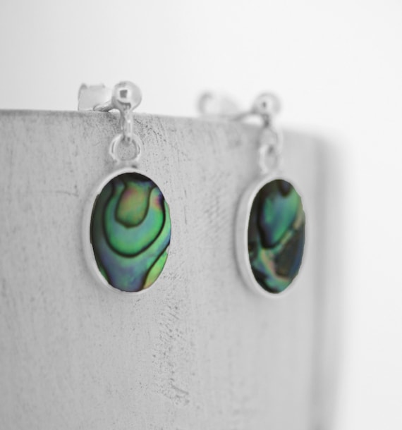 Green Shell Dangle Earrings Sterling Silver Green Shell Dangle Earrings Sterling Silver