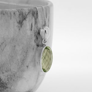 Prasiolite Pendant Necklace: Oval Green Amethyst, Sterling Silver Chain