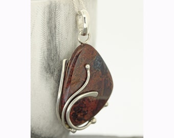 Pietersite Pendant Necklace: Chunky Oval Stone, Sterling Silver Trace Chain