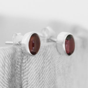 Tiny Oval Garnet Studs / Sterling Silver Garnet Studs / Garnet Earrings / January Birthstone / Red Stone Studs / Small Stud Earrings
