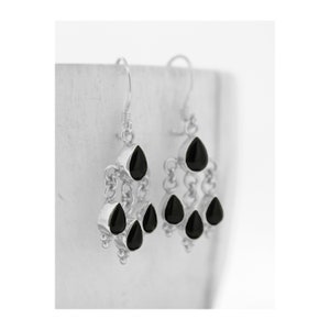 Orecchini a lampadario in onice nero: orecchini pendenti a goccia in argento sterling