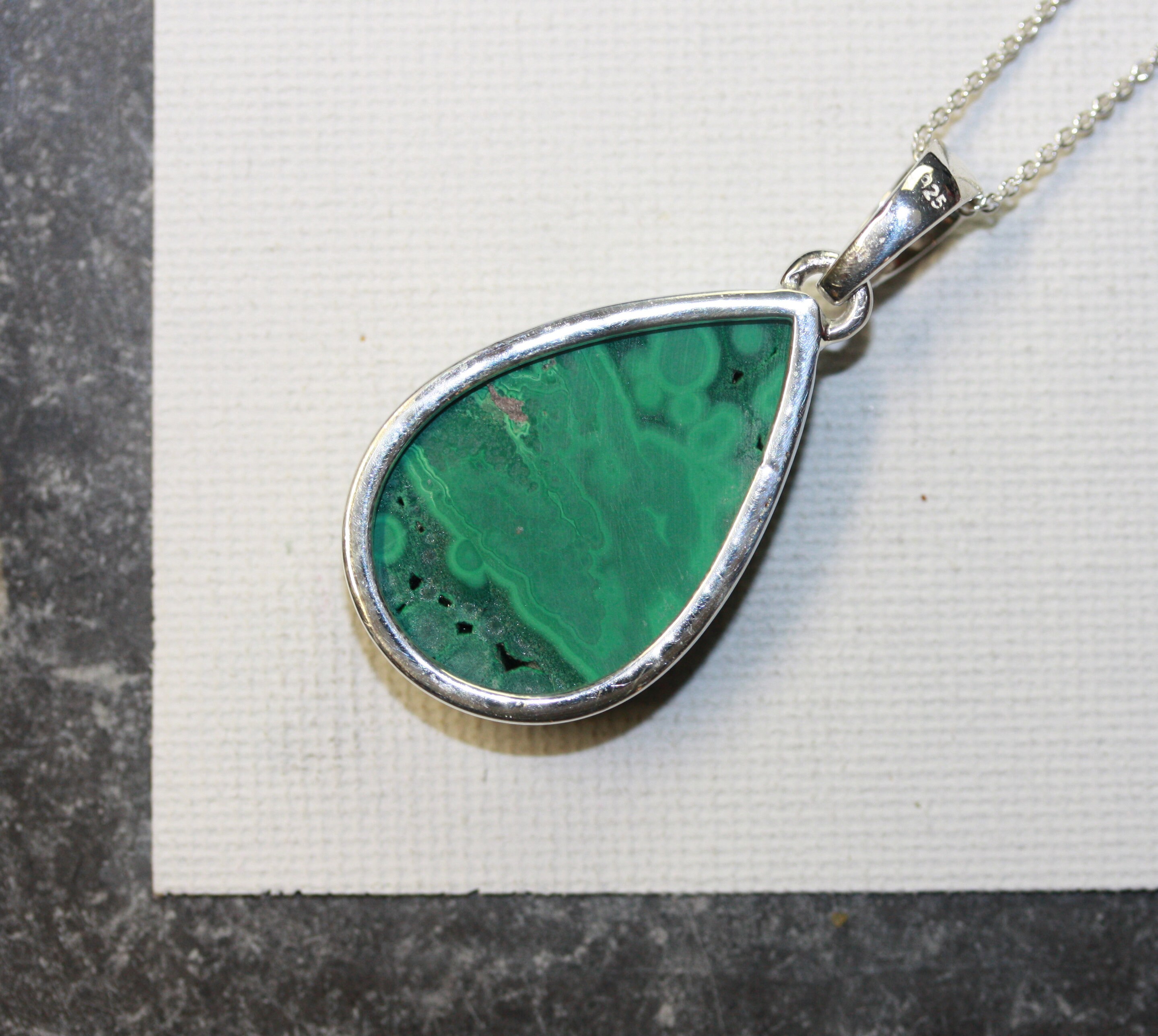 Malachite Pendant / Malachite Necklace / Teardrop Malachite