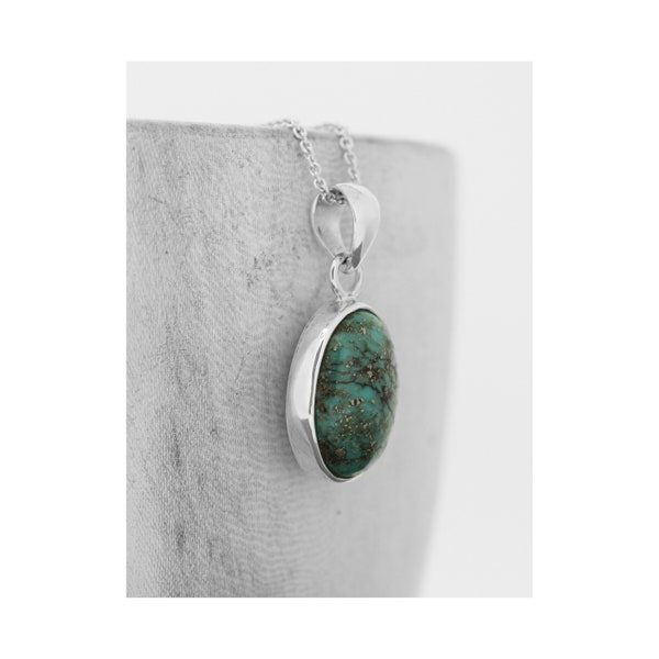 Turquoise Necklace / Oval Turquoise Pendant / Real Turquoise Pendant / December Birthstone Necklace / Green Pendant / Blue Pendant