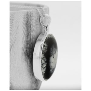 Oval Dendritic Agate Pendant / Dendritic Agate Silver Necklace / Agate Necklace / Agate / Black and White / Milky Agate / Branch/Natural