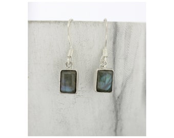 Rectangle Labradorite Earrings / Labradorite Drop Earrings / Spectrolite Earrings / Labradorite Silver Earrings / Grey Stone Earrings