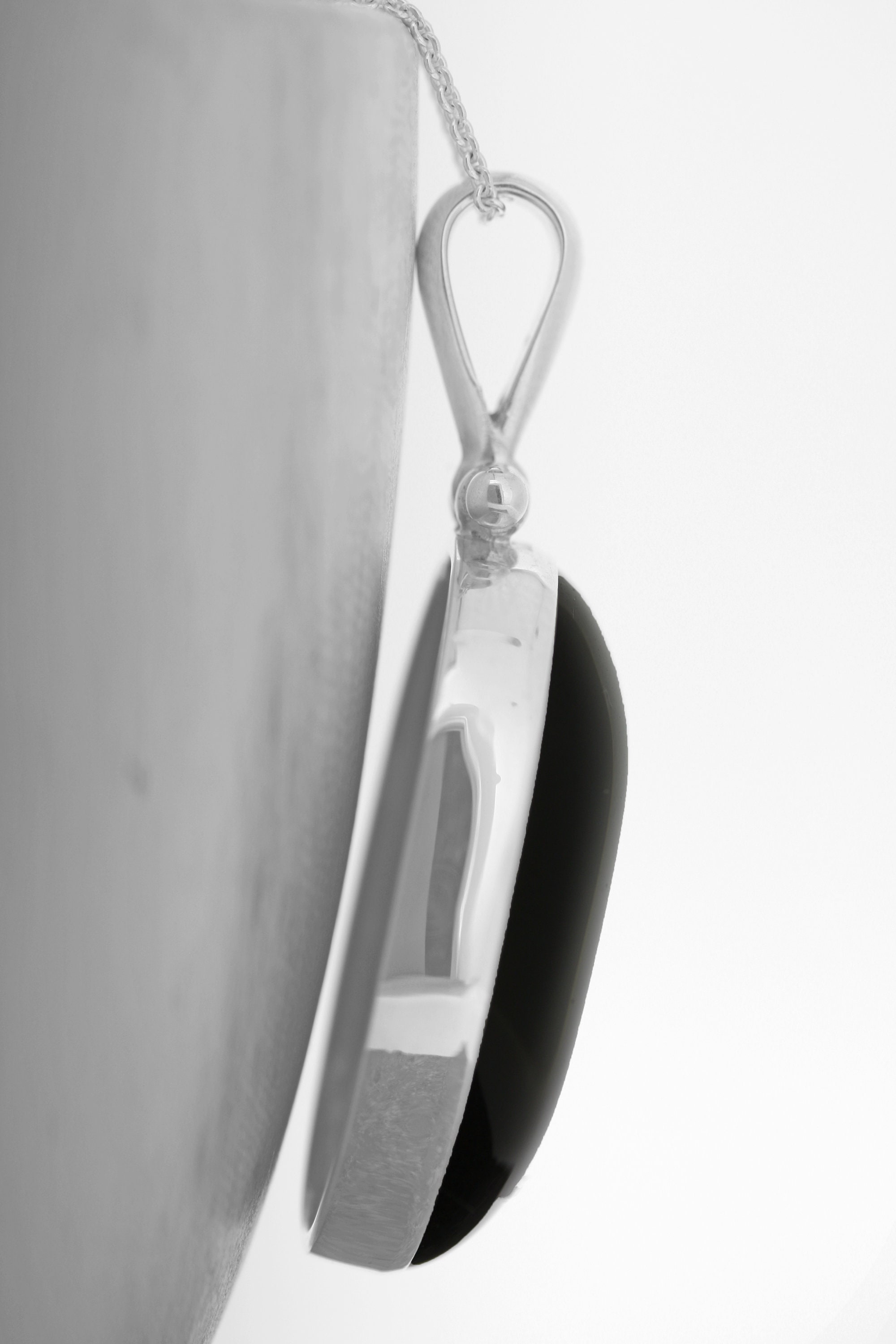 Onyx Pendant / Small Oval Necklace / Sterling Silver