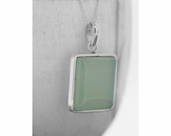 Aqua Chalcedony Pendant / Rectangle Chalcedony Necklace / Medium Blue Stone  Necklace / Pale Blue / March Birthstone/ Chalcedony Necklace