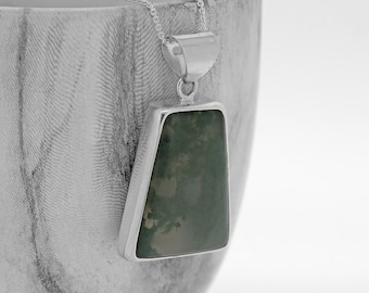 Moss Agate Pendant / Trapezoid Green Agate Stone / Natural Moss Agate Necklace / Sterling Silver  / Agate Necklace / Bespoke / Green Pendant