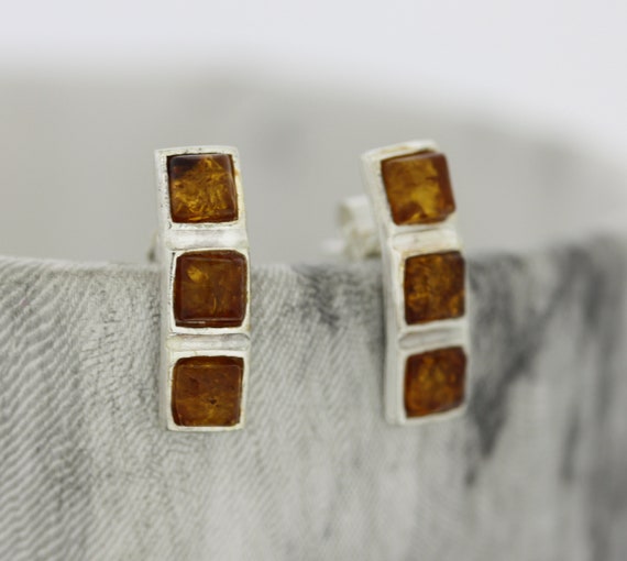 ERP-3SS Orecchini cognac ambra con argento. - TipTopEco
