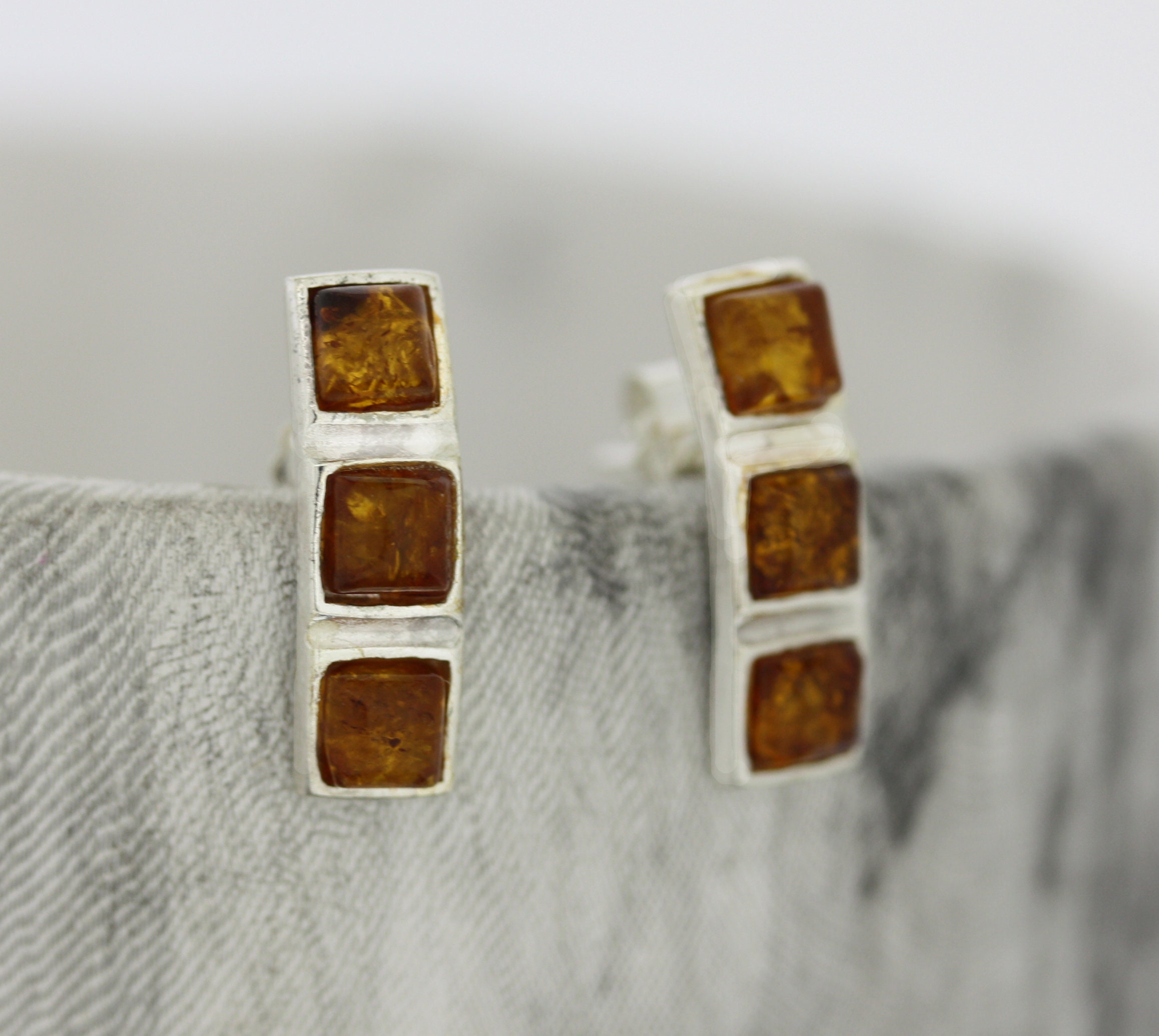 Orecchini A Perno In Ambra Baltica – Rettangolari, Colore Cognac, Argento 925, Veri, 12x6 Mm, Confezione Regalo Ecologica - 3