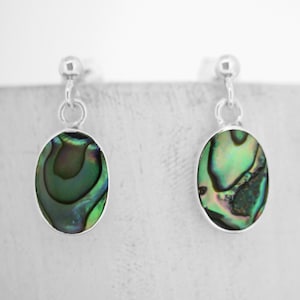 Oval Shaped Abalone Shell Earring / Paua Shell Drop Earring / Blue Shell Earrings / Sterling Silver /Blue and Green Shell / Natural Shell