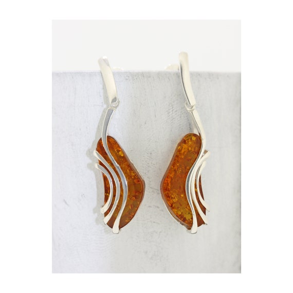 Orecchini pendenti vintage in argento sterling con ambra - Italia
