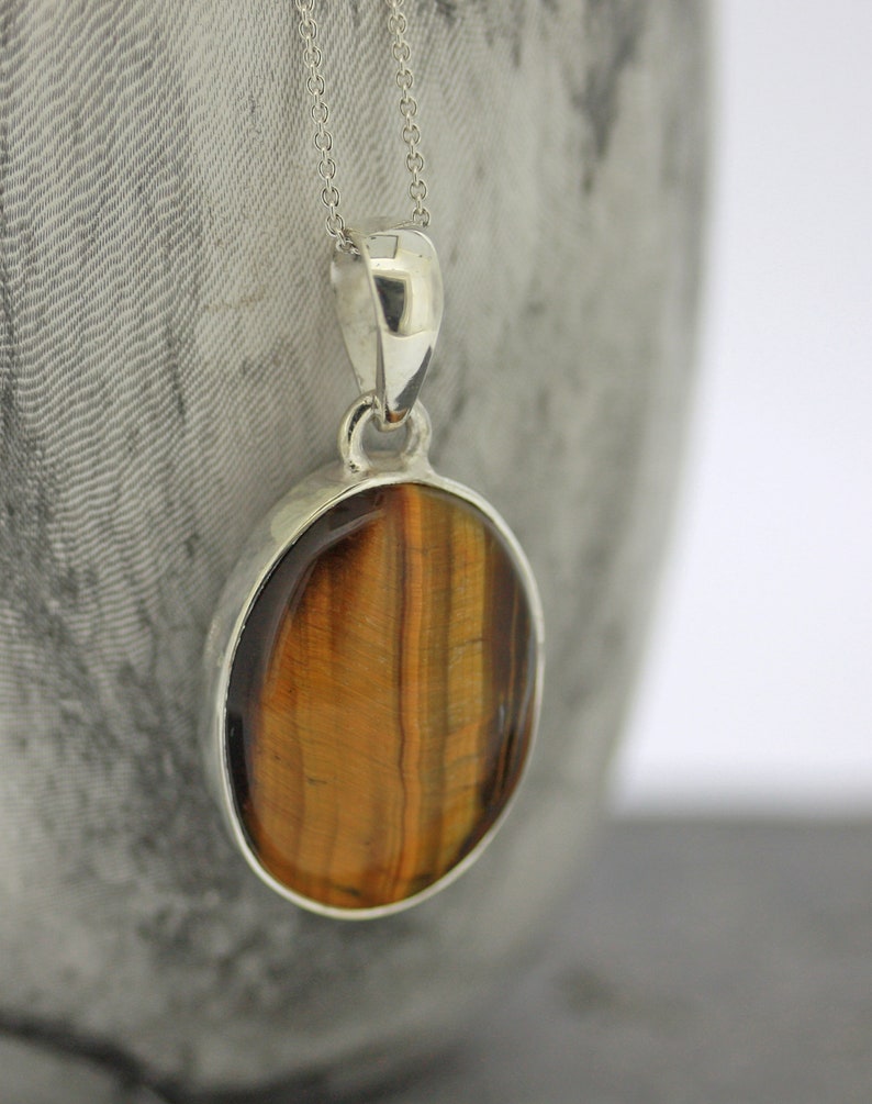 Small Oval Tigers Eye Pendant / Tiger Eye Necklace / Sterling Etsy