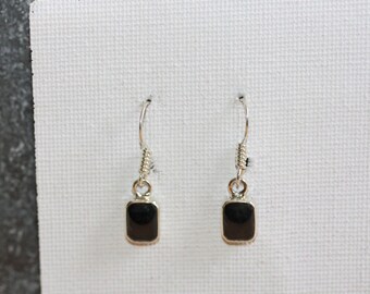 Boucles D'oreilles Argent Massif Et Onyx – Rectangulaires – Neuves