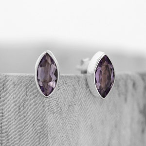 Marquise Amethyst Ohrstecker: Sterling Silber, Februar Geburtsstein