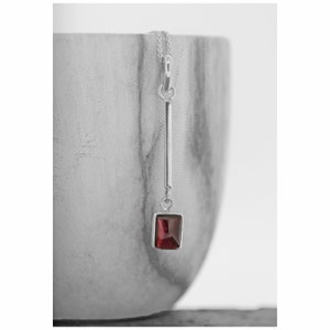 Garnet Necklace / Long Rectangle Garnet Pendant / Sterling Silver Garnet Necklace / Red Pendant  / January Birthstone  / Red Garnet Pendant