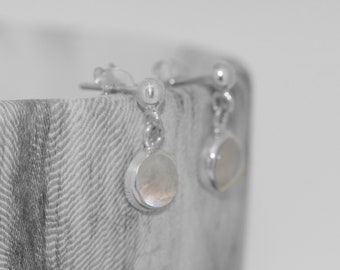 Moonstone Earrings / Moonstone Post Earrings / Rainbow Circle Earrings / Rainbow Moonstone Earrings / Grey Moonstone earrings / April Birth