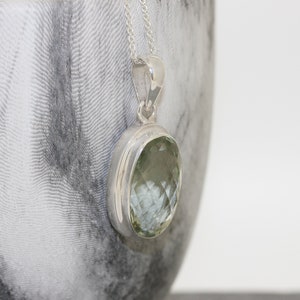 Prasiolite Pendant Necklace: Oval Green Amethyst, Sterling Silver Chain