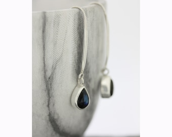 Long Labradorite Teardrop Earrings / Labradorite Drop Earrings / Spectrolite Earrings / Labradorite Silver Earrings / Grey Stone Earring