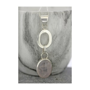 Oval Rosenquarz Anhänger: Sterling Silber Halskette, Rosa Stein