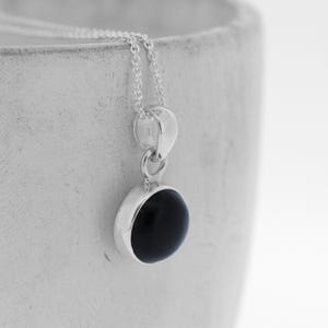 Onyx Pendant / Small Round / Sterling Silver/ Natural Stone / Dainty / December Birthstone / Trace Chain / Real Onyx / Onyx Quartz