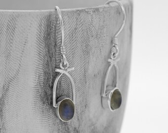 Oval Labradorite Drop Earrings: Sterling Silver Spectrolite
