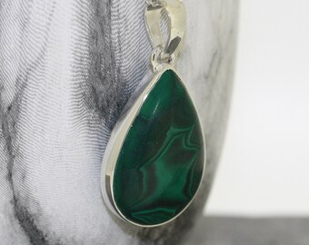 Malachite Pendant / Malachite Necklace / Teardrop Malachite