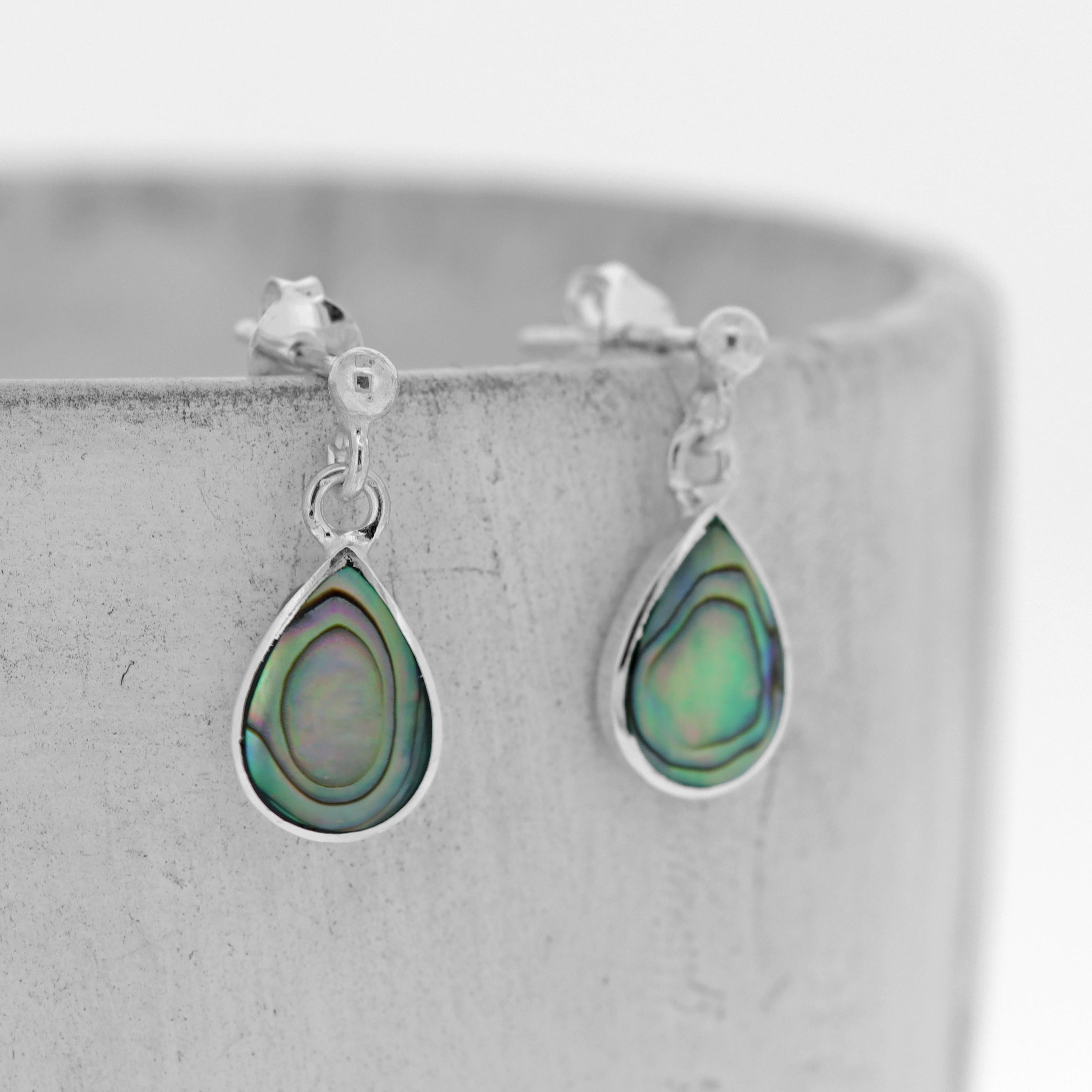 Teardrop Abalone Shell Earrings / Paua Shell Drop Earring / Blue Shell Earrings / Sterling Silver /Blue and Green Shell / Natural Shell