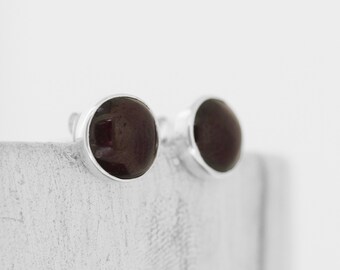 8mm Circle Garnet Studs / Sterling Silver Round Garnet Studs / Garnet Earrings / January Birthstone / Red Stone Studs / Small Stud Earrings