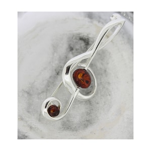 Cognac Bernstein Violinschlüssel Brosche / Baltischer Bernstein Brosche mit Pin Verschluss / Sterling Silber Noten Bernstein Brosche / Cognac Bernstein Brosche / Musikant