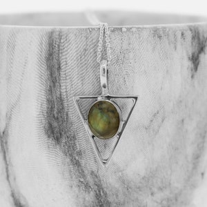 Triangle Labradorite Necklace / Oval Labradorite Pendant / Real Labradorite Pendant / Labradorite  Necklace Sterling Silver / Blue Pendant