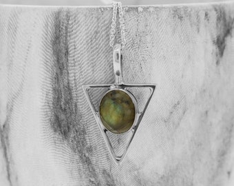 Triangle Sterling Silver Labradorite Pendant Necklace