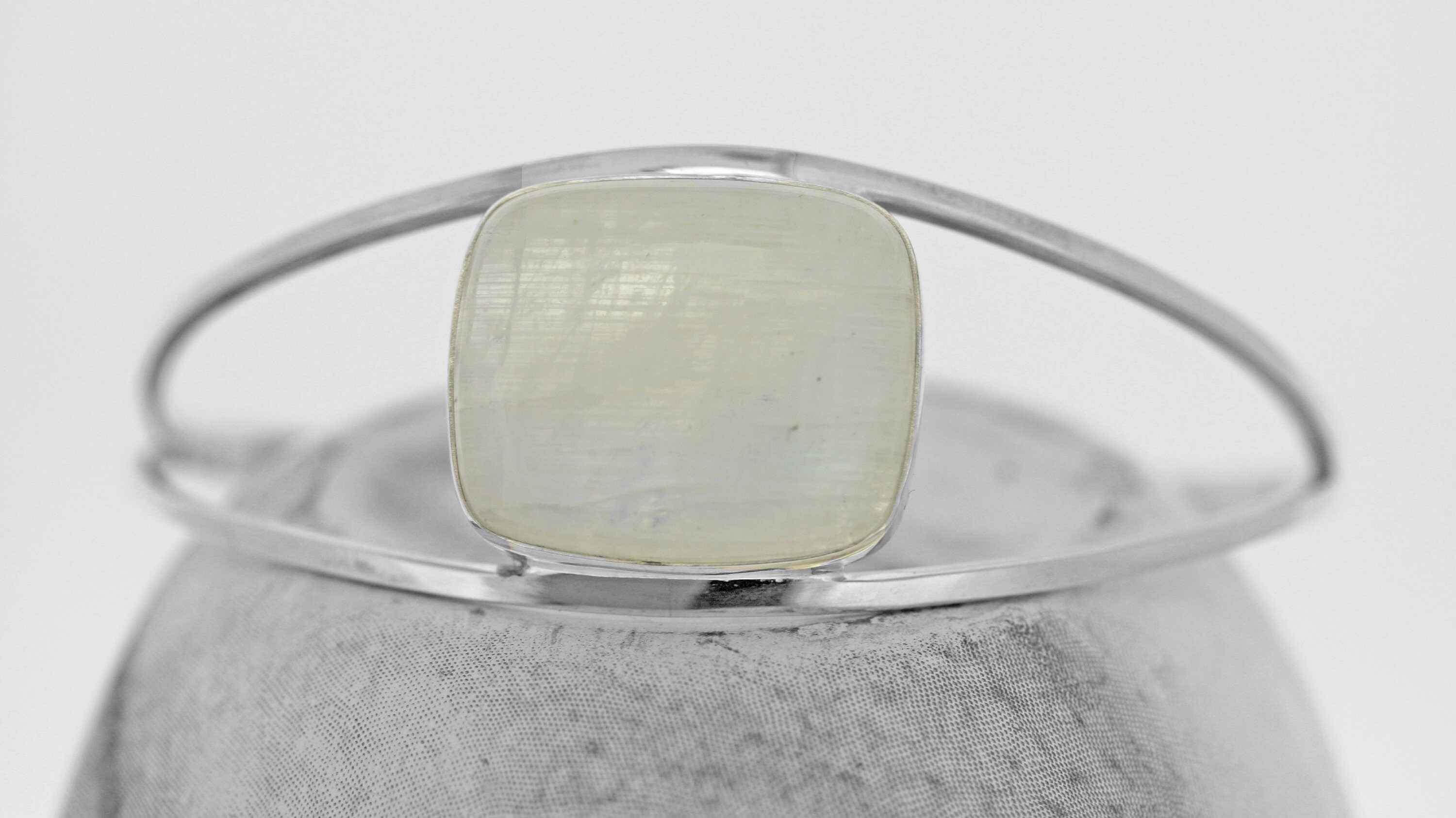 Silver Moonstone Bangle /  Sterling Silver Rectangle Moonstone Bracelet  / Womens Silver Bangle / Shiny Silver Bangle /Simple Bangle / clear