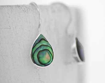 Teardrop Abalone Shell Earrings: Sterling Silver Paua Shell Drop