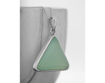 Aqua Chalcedony Pendant / Chalcedony Necklace / Sea Foam Pendant /  Chalcedony Triangle Necklace / Pale Aqua Blue / March Birthstone