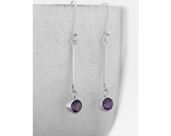 Circle Amethyst Earrings / Sterling Silver Amethyst Dangle Earrings / Real Amethyst Drop Earrings / February Birthstone / Purple Earrings