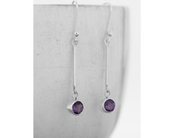 Boucles d'oreilles clip pendantes vintage brutalistes dorées améthyste Panetta - Canada