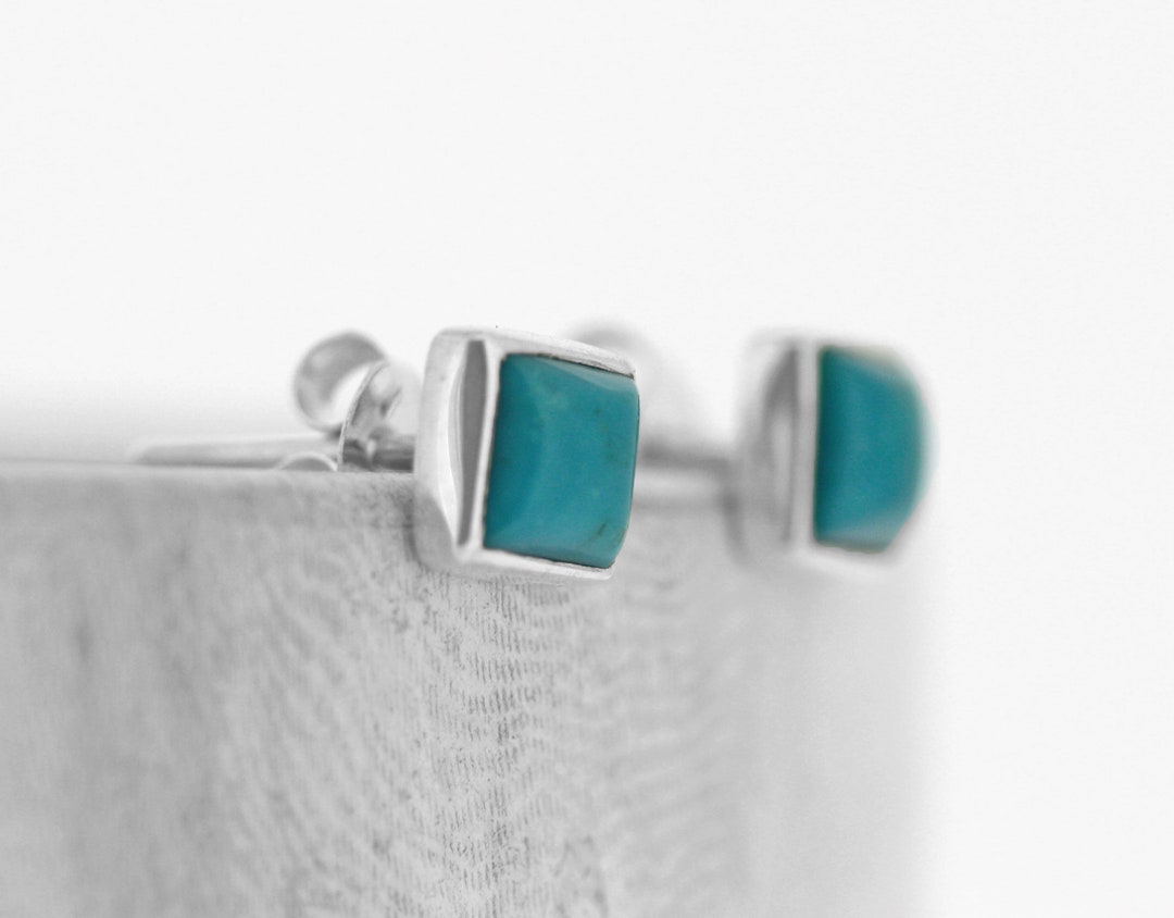 Square Turquoise Studs / Small Square Turquoise Stud Earrings Etsy