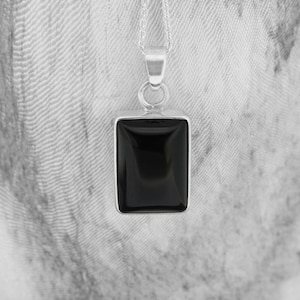 Rectangle Onyx Necklace / Onyx Pendant / Sterling Silver Onyx Necklace / Black Onyx Pendant / Black Stone Necklace / Black Onyx Stone